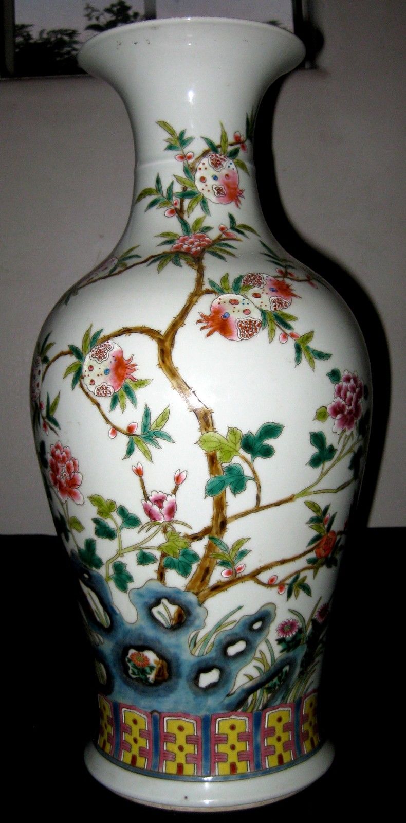 Antique Chinese Famille Rose Porcelain Vase Late 19th Century, Jiaqing Mark.