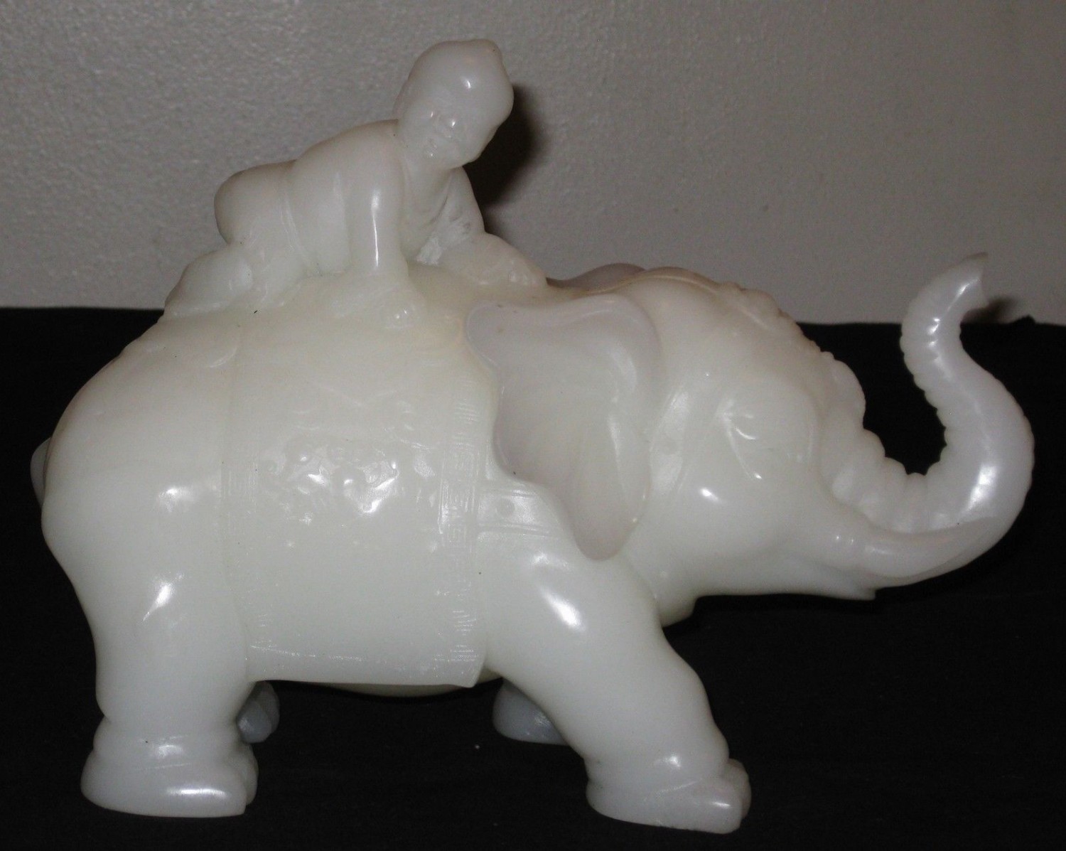 Chinese Natural Nephrite WhiteJade Carved Boy Elephant Feng Sui Lucky Statue
