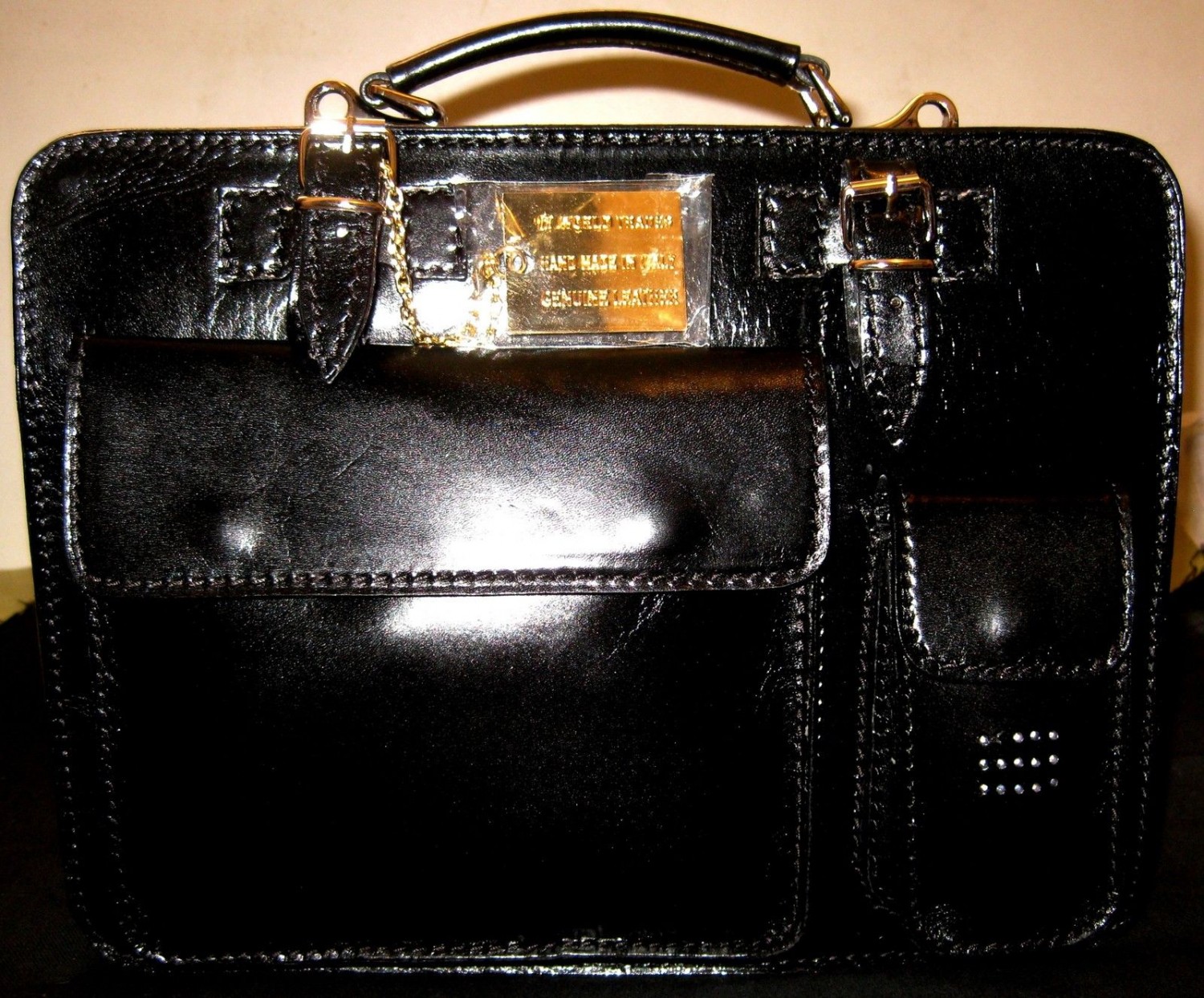 100% Leather Classic Briefcase, Handmade In Tuscany - Italy - Black Color.